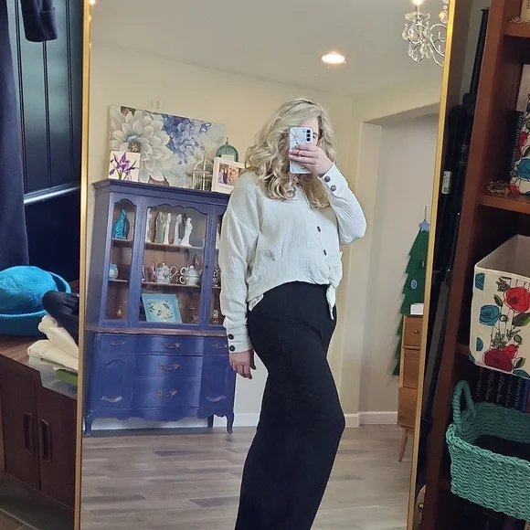 Free People Sun Streaks Tie Front Shirt Top Brown Front Buttons Size Small - Picture 6 of 11